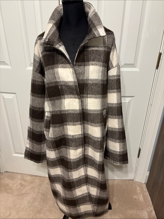 PrettyLittleThing Jackets & Blazers - PrettyLittleThing Plaid Funnel Neck Maxi Coat